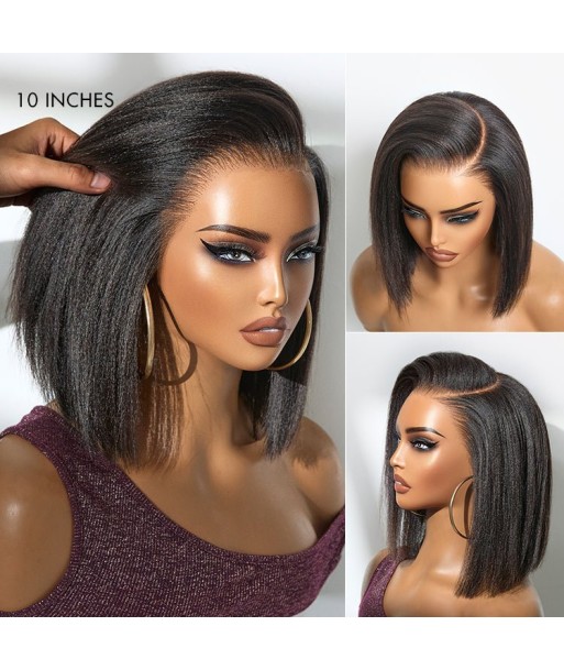 Perruque Miami Hair Flex Prédécoupé | Bob Court Naturel Yaki / Lisse Sans Colle, Frontal HD Lace 13x5, Oreille à Oreille destockage