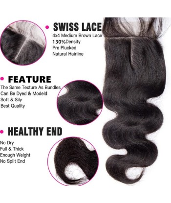 3 Paquets de Tissage  + Closure Body Wave Pour