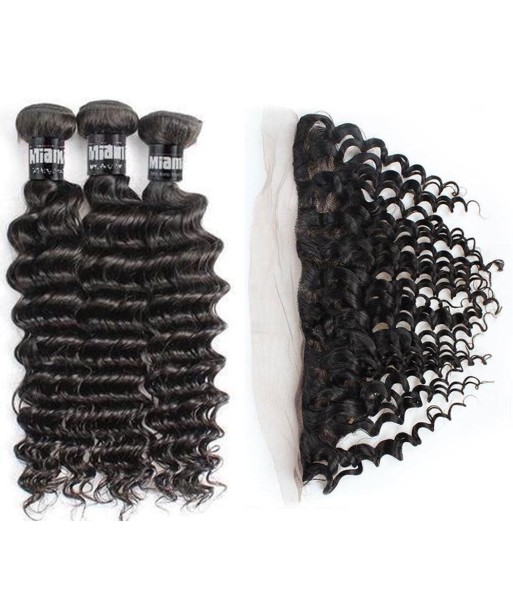 3 Paquets de Tissage + Lace Frontal Deep Wave 13x4 sélection de produits