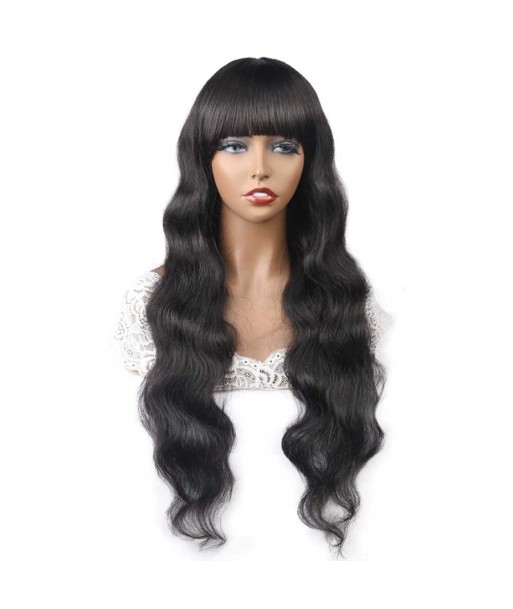 Perruque Naturelle à Frange Body Wave Brun Foncé en stock