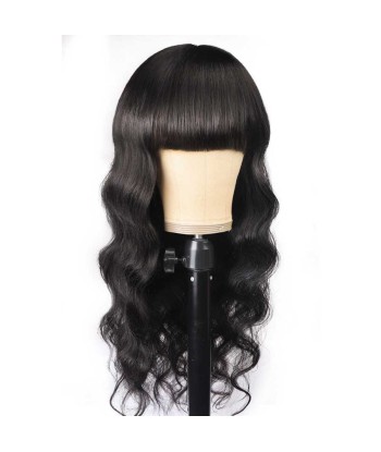 Perruque Naturelle à Frange Body Wave Brun Foncé en stock