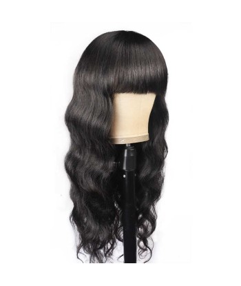 Perruque Naturelle à Frange Body Wave Brun Foncé en stock