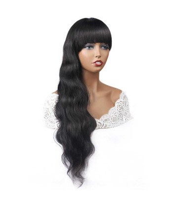 Perruque Naturelle à Frange Body Wave Brun Foncé en stock