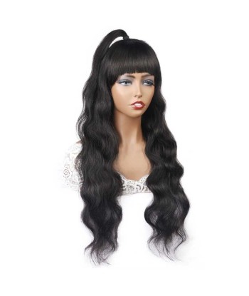 Perruque Naturelle à Frange Body Wave Brun Foncé en stock