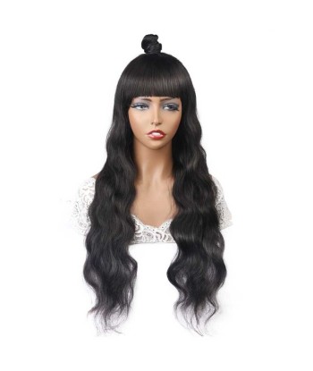 Perruque Naturelle à Frange Body Wave Brun Foncé en stock