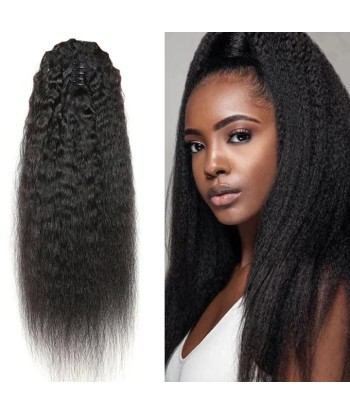 Queue de cheval Ponytail  Noir à Pince Naturel Remy Hair Kinky Straight JUSQU'A -70%! 