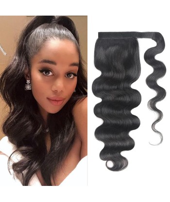 Queue de cheval Ponytail  Noir Ruban Magique Remy Hair Body Wave les muscles