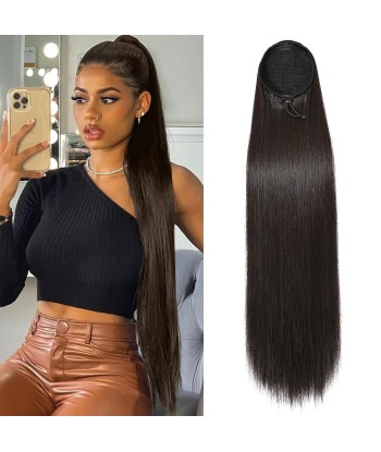 Queue de cheval Ponytail  Noir A Cordon Remy Hair Straight Fin de série