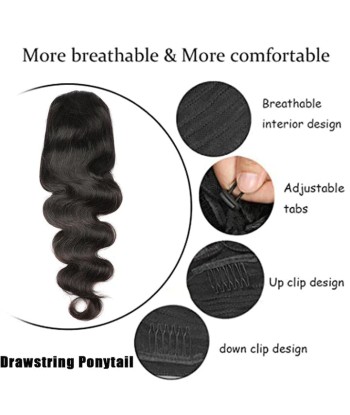 Queue de cheval Ponytail  Noir A Cordon Remy Hair Body Wave Paris Déstockage Promo