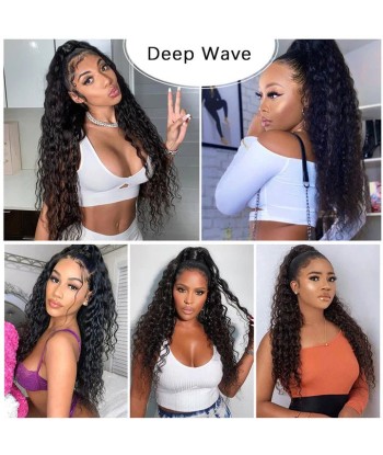 Queue de cheval Ponytail  Noir A Cordon Remy Hair Deep Wave solde