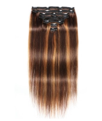 Kit Extensions à Clips Straight Chatain Méché Blond 120 gr, P4/27 pas cher 