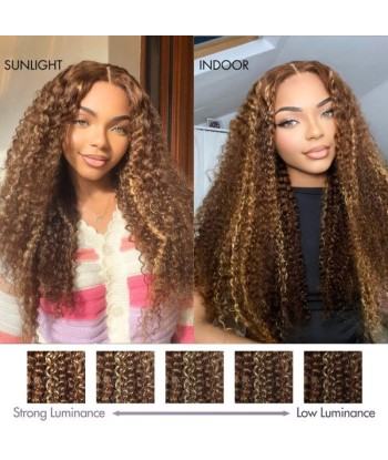 Perruque Kinky Curly Chatain Méché Blond Sans Colle avec Dentelle Pré-Coupée hantent personnes