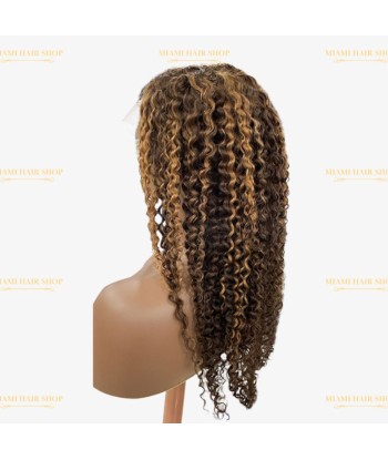 Perruque Kinky Curly Chatain Méché Blond Sans Colle avec Dentelle Pré-Coupée hantent personnes