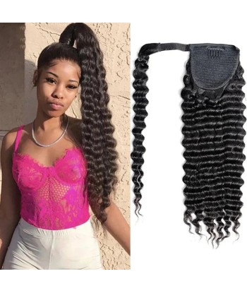 Queue de cheval Ponytail  Noir Ruban Magique Remy Hair Deep Wave le concept de la Pate a emporter 