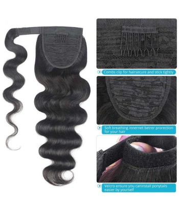 Queue de cheval Ponytail  Noir Ruban Magique Remy Hair Body Wave solde