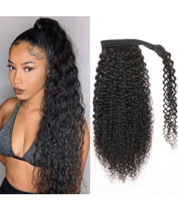 Queue de cheval Ponytail  Noir Ruban Magique Remy Hair Kinky Curly 50-70% off 