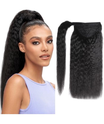 Queue de cheval Ponytail  Noir Ruban Magique Remy Hair Kinky Straight la chaussure