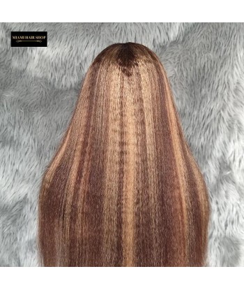 Yaki Straight Chanta Méché Blonde Perücke ohne Kleber mit vorgekoppelter Spitze pas chere