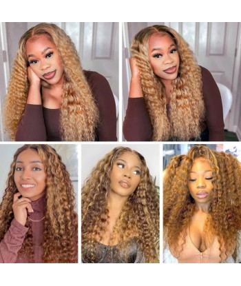 Deep Wave Chatain Méché blonde Perücke ohne Kleber mit vorgekoppelter Spitze sélection de produits