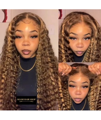 Deep Wave Chatain Méché blonde Perücke ohne Kleber mit vorgekoppelter Spitze est présent 