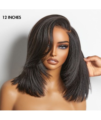 Perruque Bob Yaki Lisse Coupe Dégradée avec Raie à Gauche, Sans Colle, Minimaliste en HD Lace - Prête à Porter commande en ligne