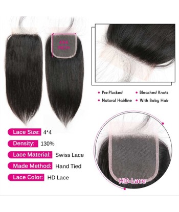 3 Paquets de Tissage  + Closure Straight outlet