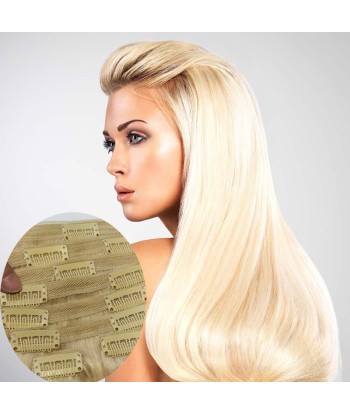 Rechte blonde clips extensions kit platina gr. pas cher 