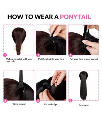 Hufeisenponytail Black Ribbon Remy Haare gerade Fin de série